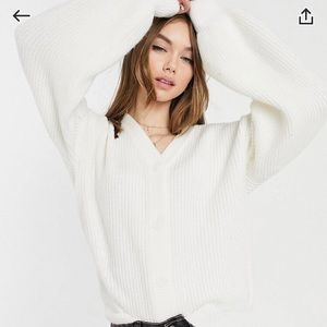 ASOS ribbed cardigan with balloon sleeves in cream